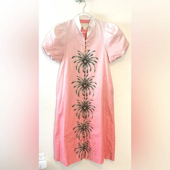 Mestiza New York Elliana linen blend ombre embroidered palm tree midi dress - Picture 4 of 10